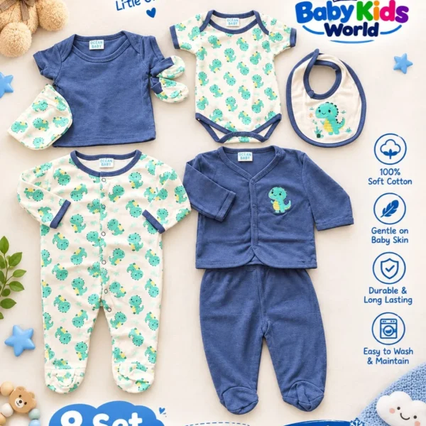 Newborn Baby 8 Piece Winter Cotton Clothing Combo Set (0-6 Months) - Ocean Baby